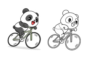 cute panda riding a bicycle