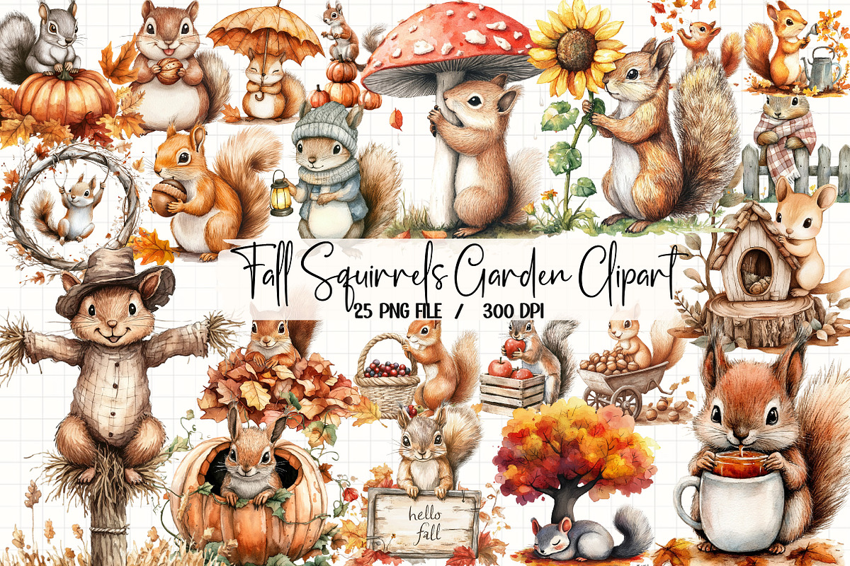 Fall Squirrels Garden Clipart, an Illustration by Libby Wishes (Photo 1 of 4)