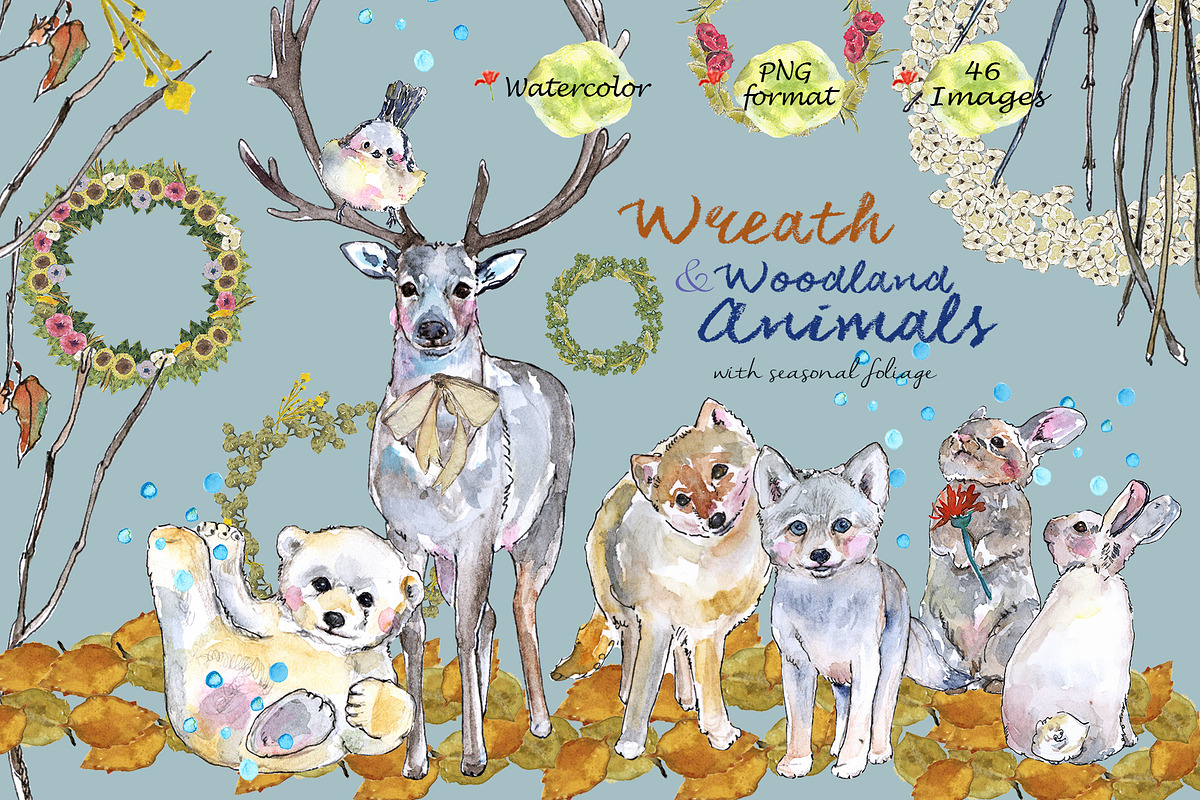 Watercolor Wreath & Woodland Friends, an Illustration by VianneArt (Photo 1 of 5)