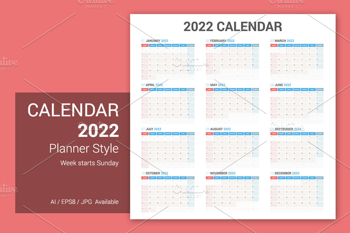 Calendar 2022 Planner Design[Sunday], a Stationery Template by WORAKAMON Design Studio (Photo 3 of 5)