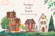 HOUSES AND TREES. Watercolor clipart, an Object Illustration by OlliArtDesign (Thumbnail 1 of 5)