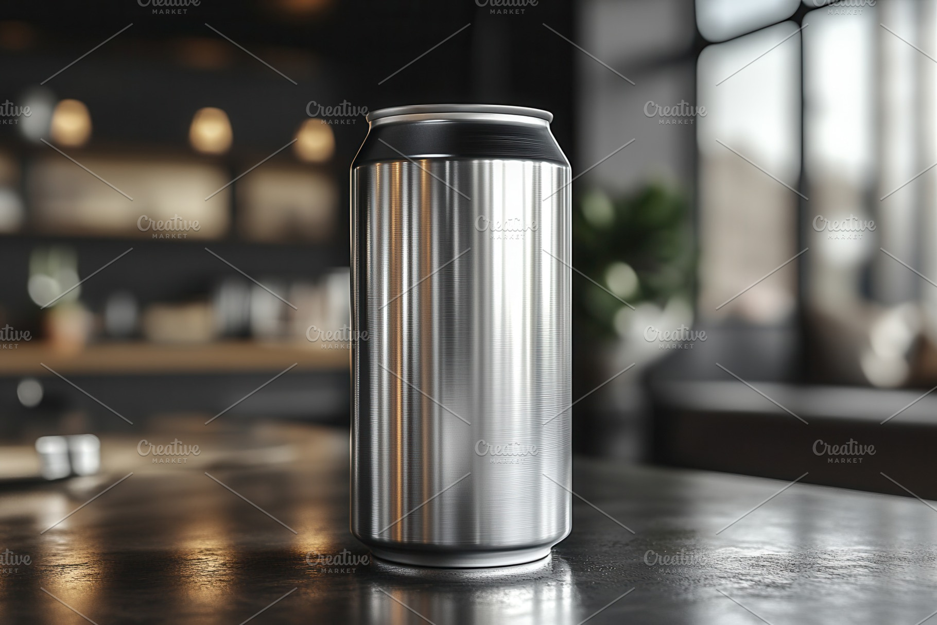 Stylish aluminum can sits on a polis, a Photo by Tanuart