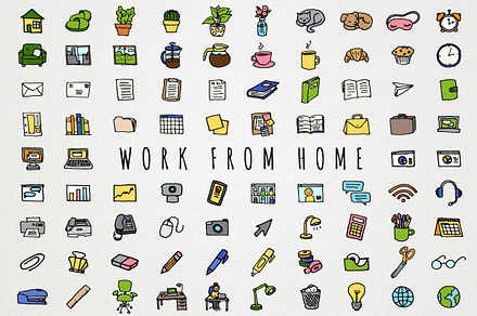 Work From Home Icons Clipart Set, an Icon by Lemonade Pixel