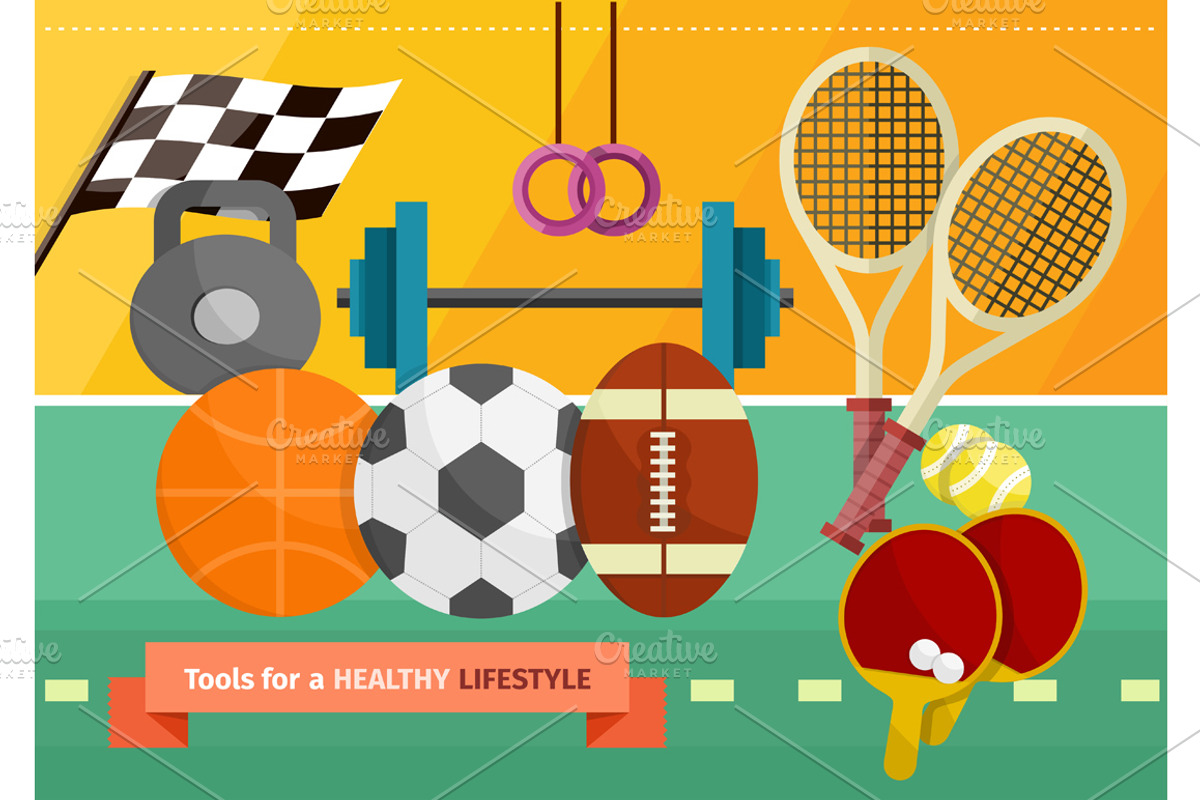 Gym with sport equipment concept