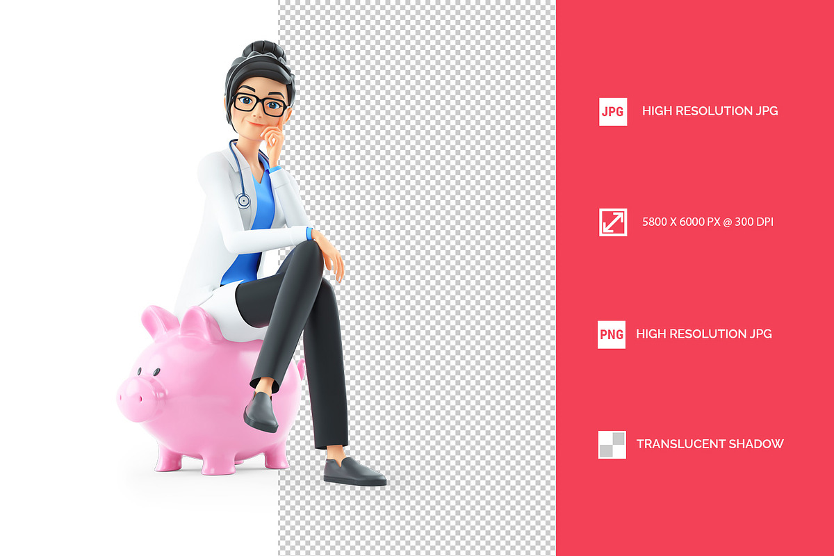 3D Cartoon Female Doctor Sitting on, a Person Illustration by 3DMask