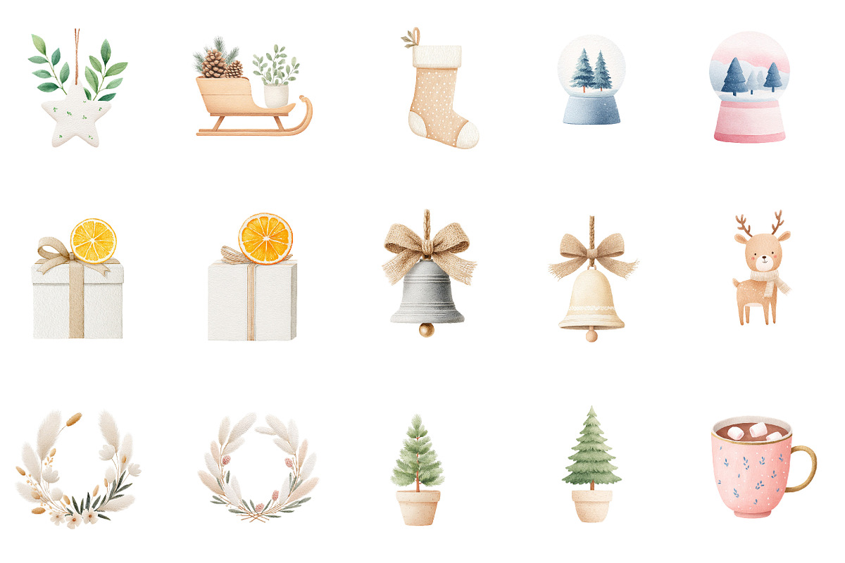 Cute Boho Christmas Watercolor Clipa, an Illustration by Designworld (Photo 3 of 5)