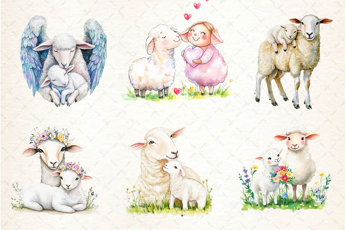 Watercolor Lamb & Ewe Love Clipart, an Illustration by Dream Creation (Photo 5 of 6)