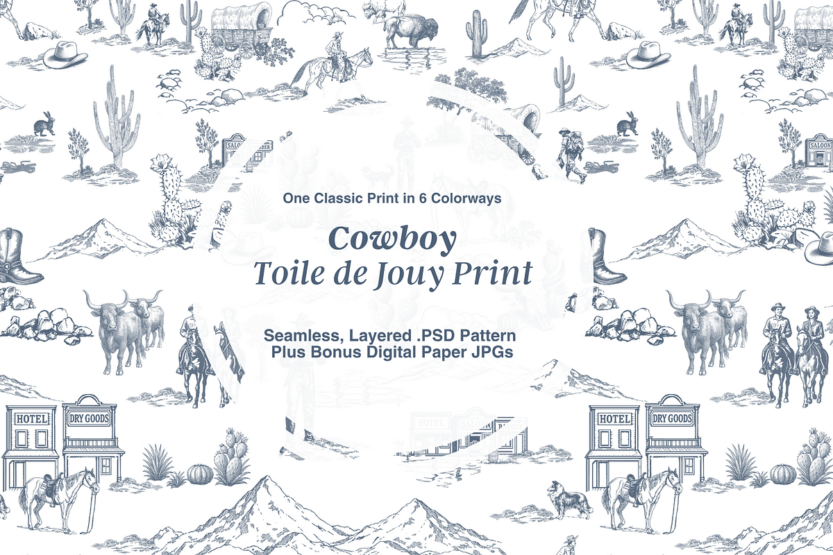Cowboy Country Toile de Jouy Pattern, a Background Graphic by Hughes Studio (Photo 1 of 8)