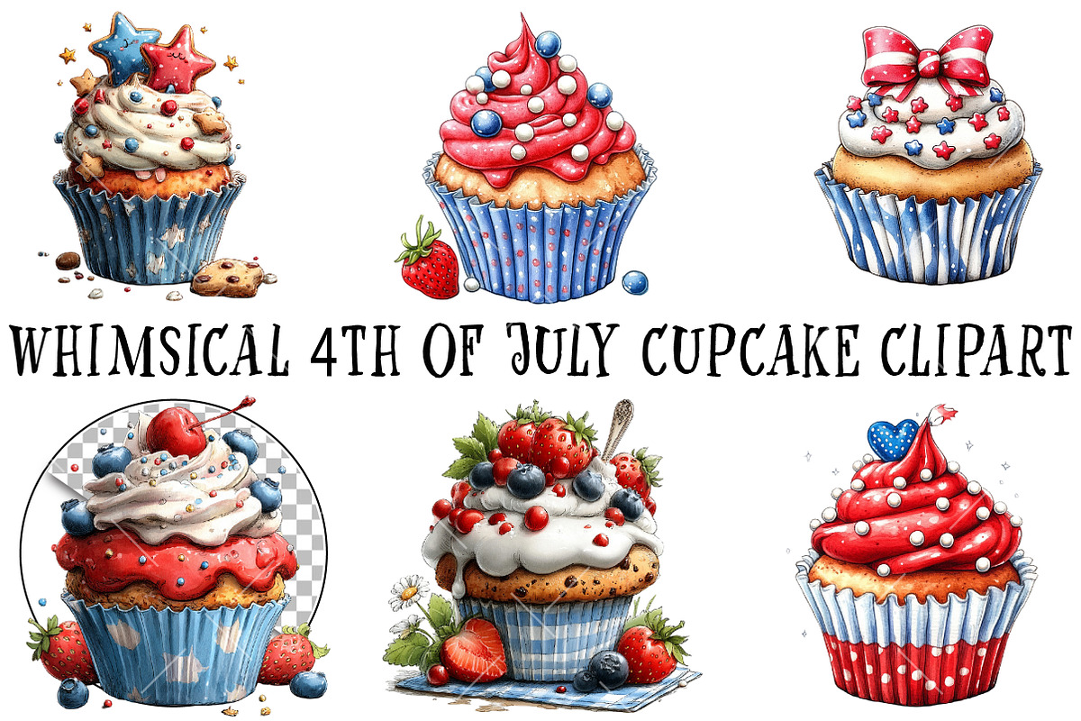 Whimsical 4th of July Cupcake Clipar, an Illustration by OK Design (Photo 2 of 6)
