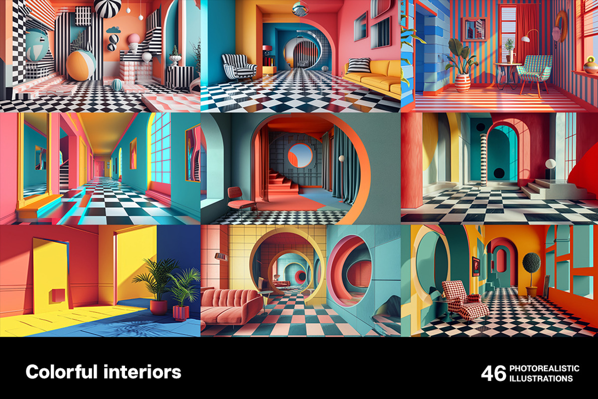 Colorful interiors. 46 images, a Decorative Illustration by Handmadefont (Photo 8 of 11)