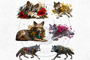 Floral Wolves Fantasy Cliparts, an Animal Illustration by ThatsDesignArt (Thumbnail 11 of 17)