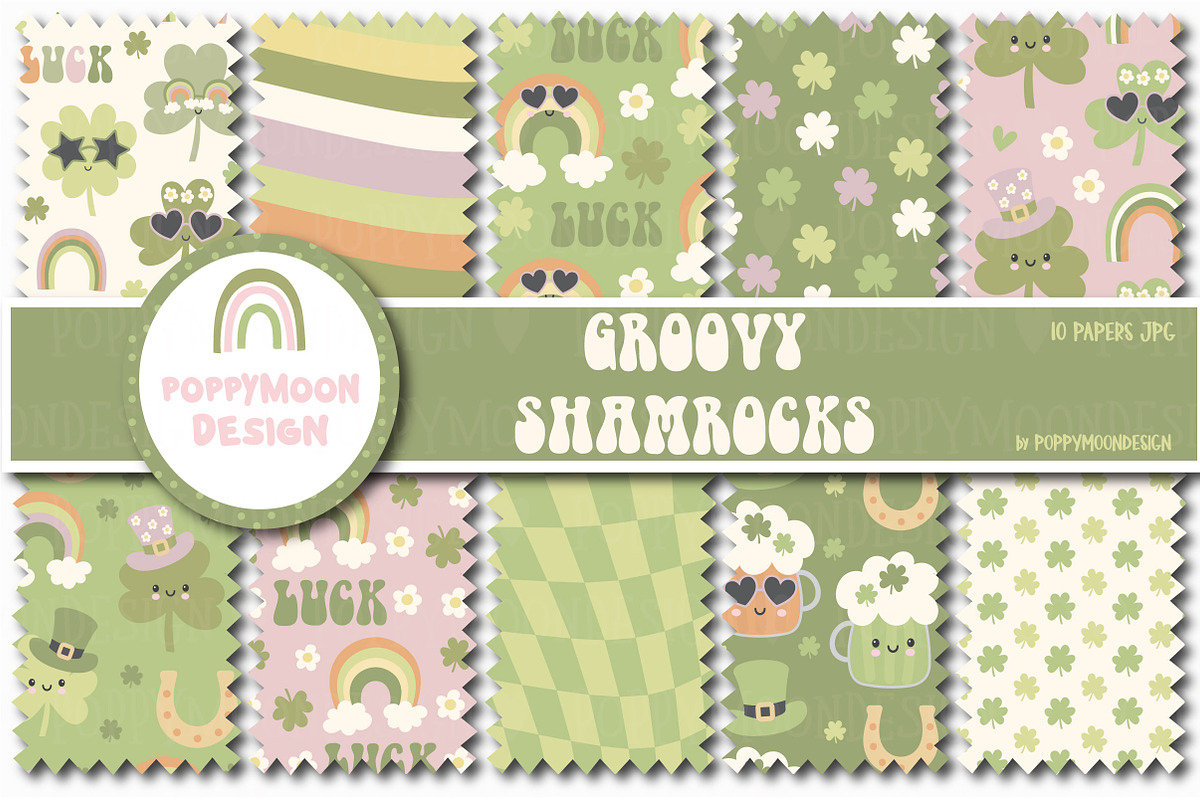 Groovy Shamrocks set, a Seasonal Illustration by Poppymoondesign (Photo 4 of 10)