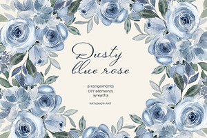 Watercolor Dusty Blue Floral Clipart