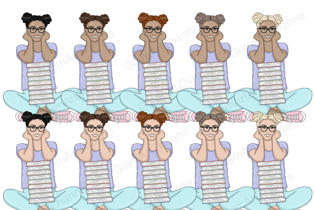 Study Bright Girls Clipart, an Education Illustration by GlamArtZhanna (Photo 2 of 7)