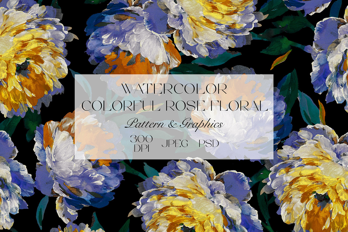 Watercolor Colorful Rose Pattern, a Pattern Graphic by StudioGlouna (Photo 1 of 5)