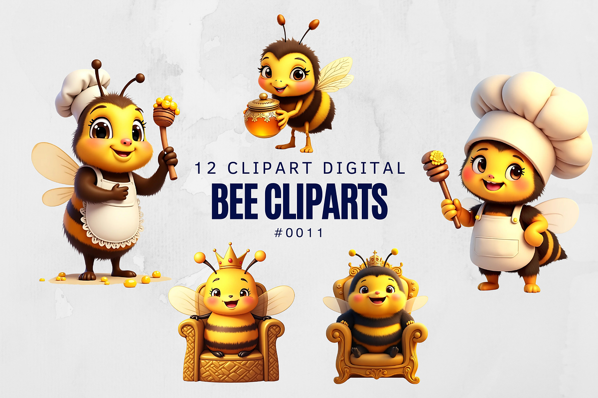 12 Bee Cliparts Digital Printable, a Graphic by Wilin Digital (Photo 1 of 2)