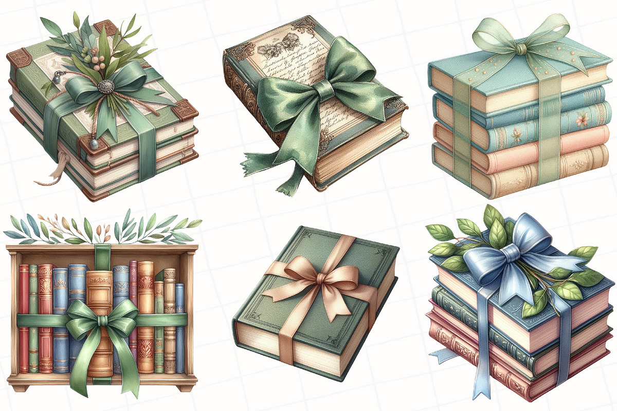 Sage Coquette Bow Book Stack Clipart, an Illustration by OK Design (Photo 5 of 5)