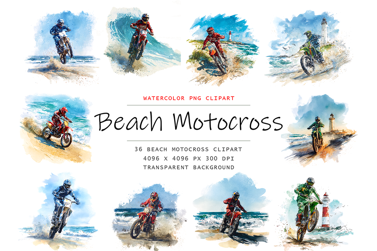 Watercolor Beach Motocross Clipart, a Decorative Illustration by stickermadness (Photo 1 of 5)