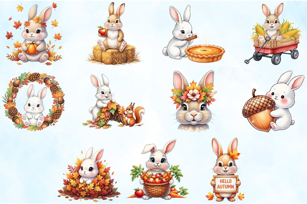 Watercolor Autumn Bunny Clipart, an Illustration by Craft Nest (Photo 5 of 6)