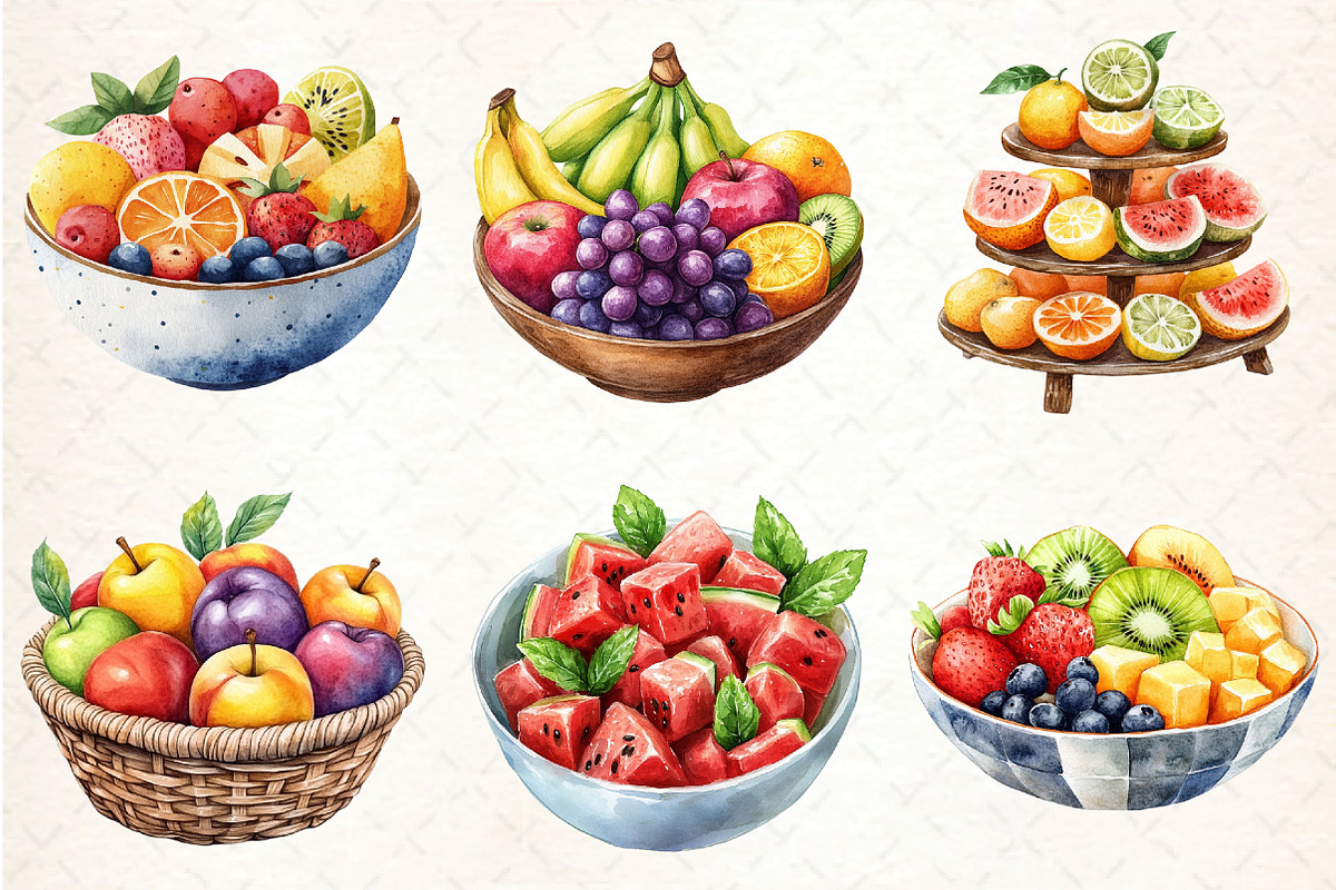 Watercolor Fruit Bowl Clipart Bundle, an Illustration by DreamCafeArt (Photo 2 of 7)