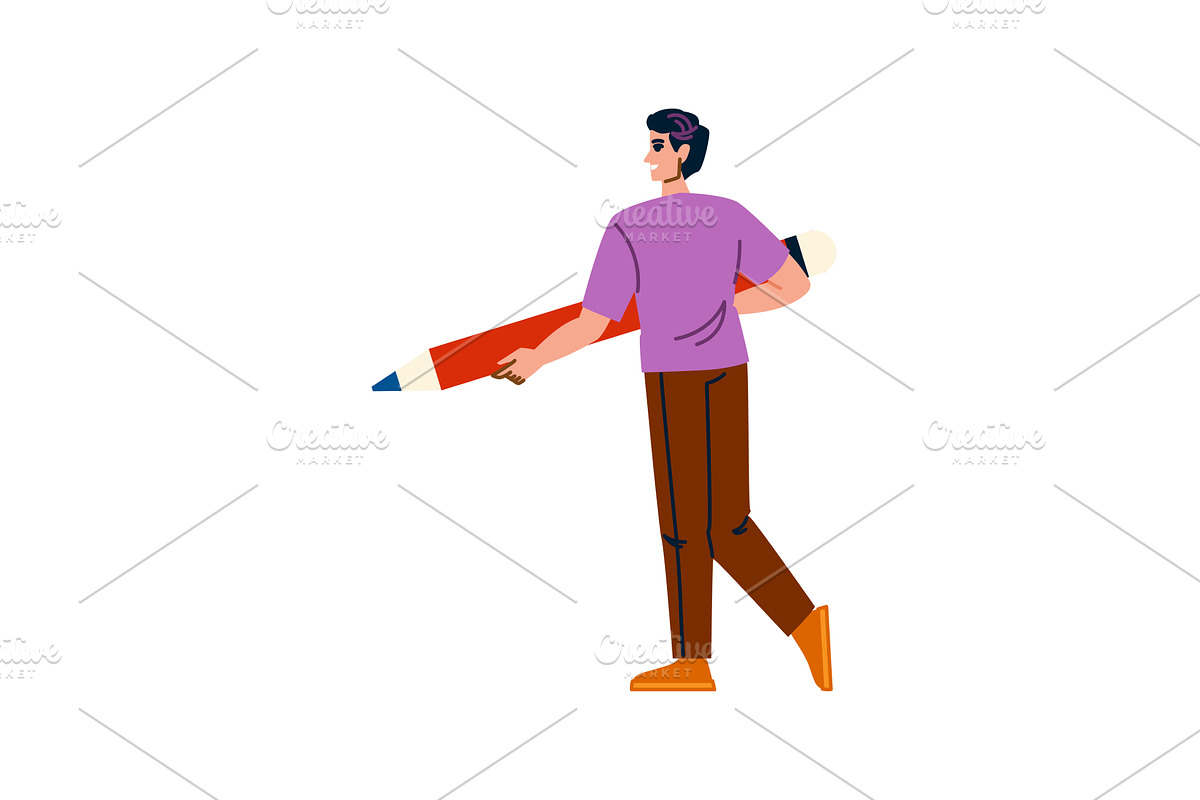 Designer walking and holding a big, an Education Illustration by pikepicture