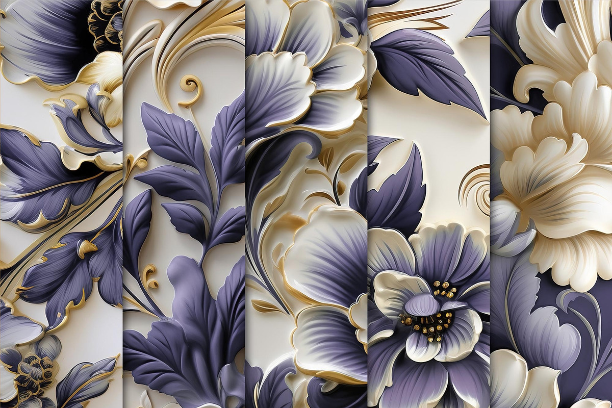 Purple & Gold Floral Patterns, a Pattern Graphic by Maishop (Photo 2 of 3)
