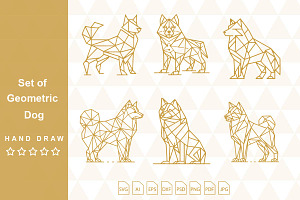 Set of Geometric Dog Polygonal Lines, an Animal Illustration by vectorartificer