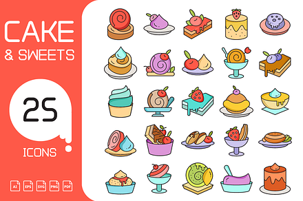 Cake and Sweets Icons Illustration