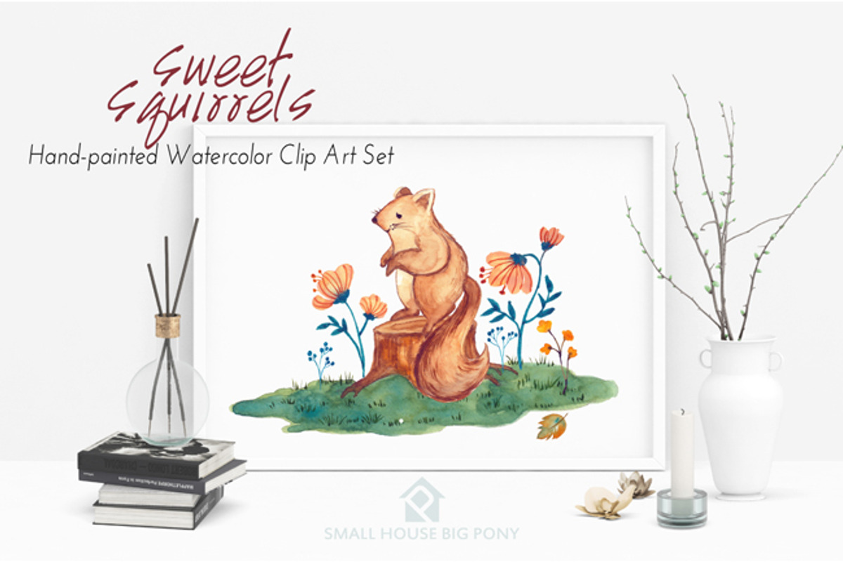 Sweet Squirrels -Huge Watercolor Set, an Animal Illustration by SmallHouseBigPony (Photo 9 of 14)