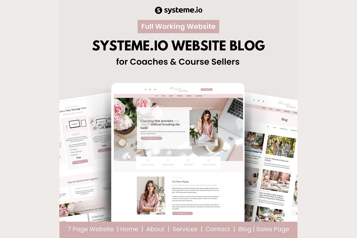 Systeme.io Blush Branding Blog, a Landing Page Template by Hayley's Digital Hub (Photo 1 of 10)