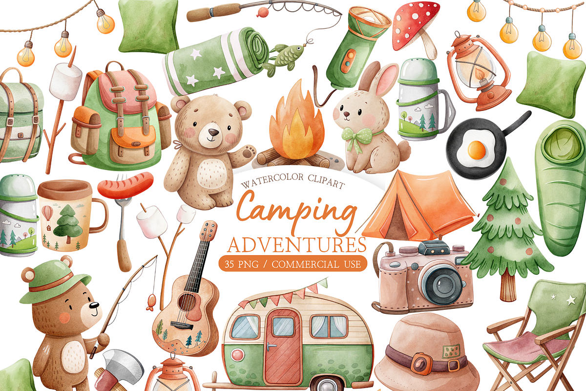 Retro Summer Camp Adventure PNG Set, an Illustration by MockupWizard (Photo 1 of 5)