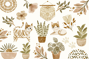 64 Cat & Houseplant Clipart