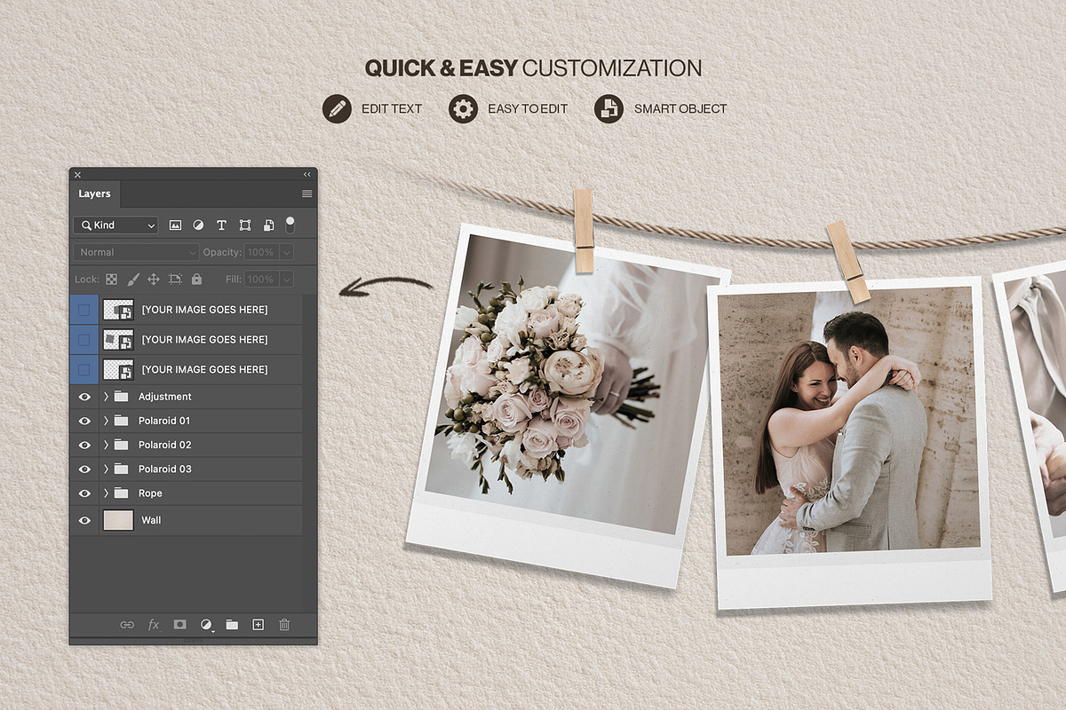 Hanging Polaroid Photo Mockup, a Social Media Template by DesignerCandies (Photo 4 of 6)