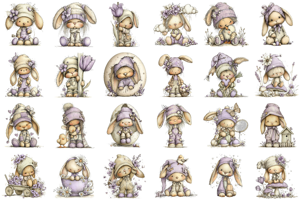 Bunny Gnome Watercolor Clipart, an Illustration by designcity5 (Photo 2 of 5)