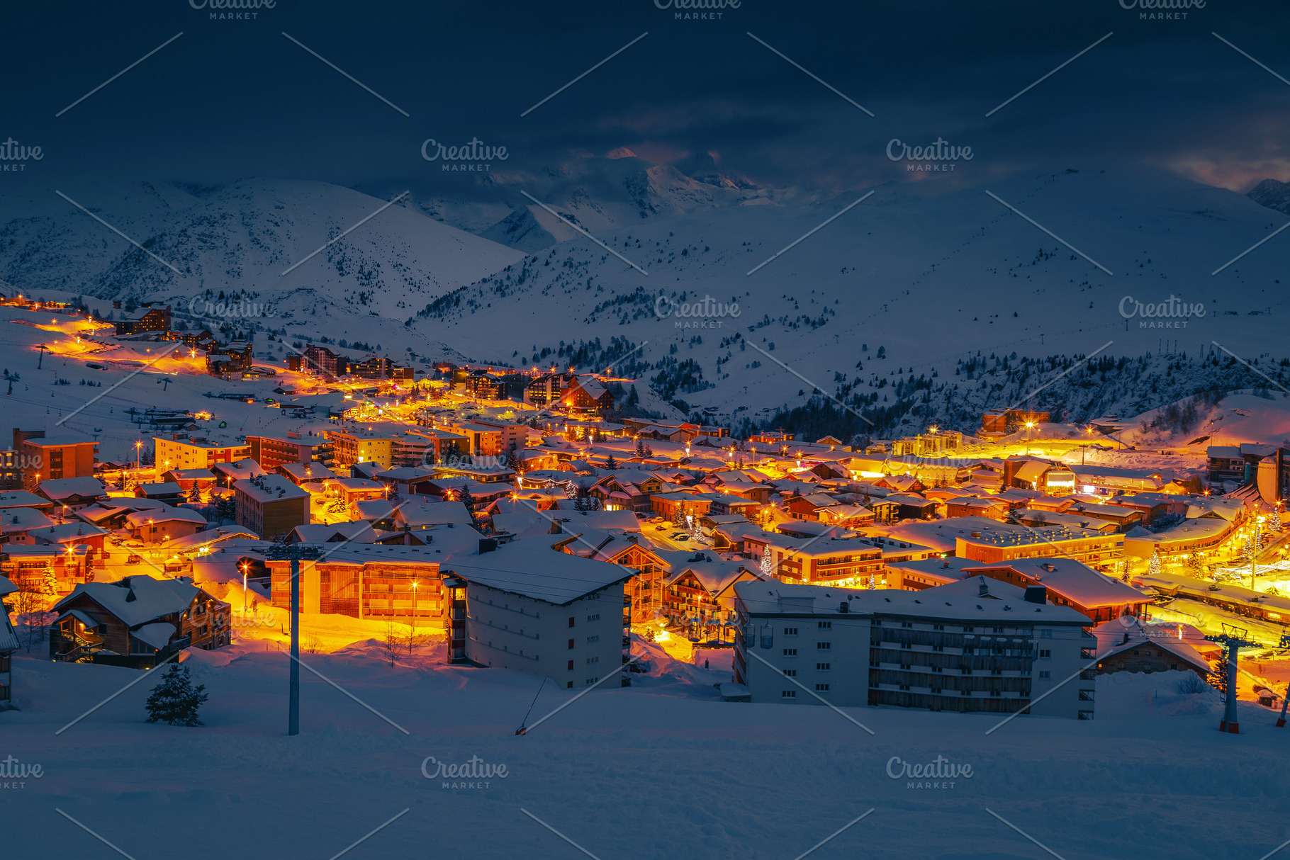 Beautiful view with ski resort, an Architecture Photo by Alpine Dreams