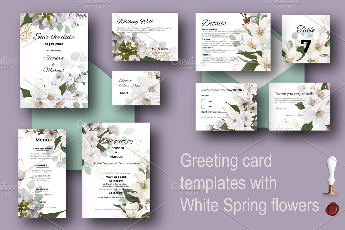 Invites with White Spring flowers, an Invitation Template by Digital illustration shop (Photo 1 of 5)