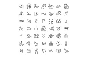 Set of Food Delivery Icons, an Outline Icon by Tettygreen