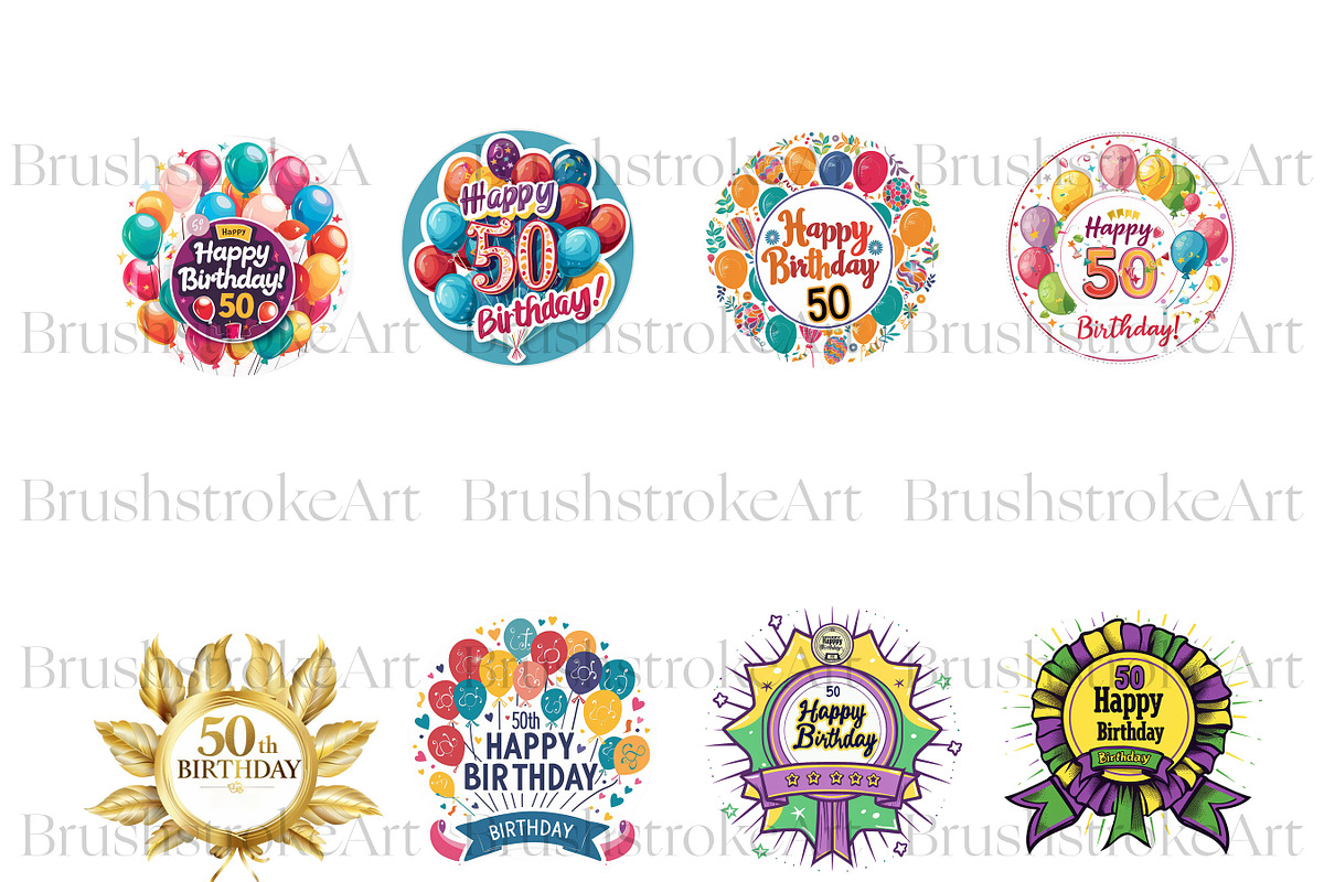 Happy Birthday Clipart, Birthday PNG, a Decorative Illustration by BrushstrokeArtGB (Photo 2 of 9)