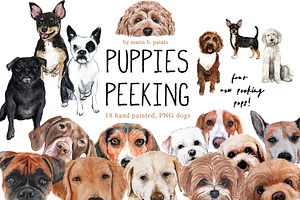 Peeking Dogs Watercolor Clip Art