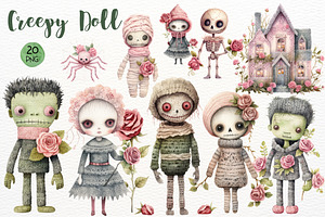 Creepy Doll Watercolor Sublimation