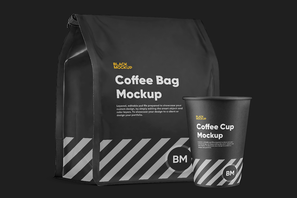Coffee bag mockup set, a Cups & Container Mockup by BlackMockup (Photo 9 of 10)