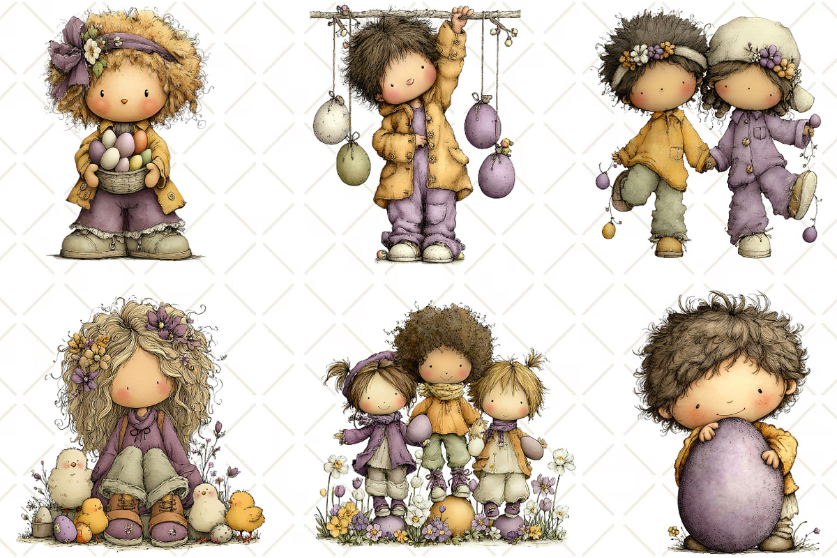 Whimsical Easter Kids Clipart, an Illustration by Black Bird Studio (Photo 3 of 6)