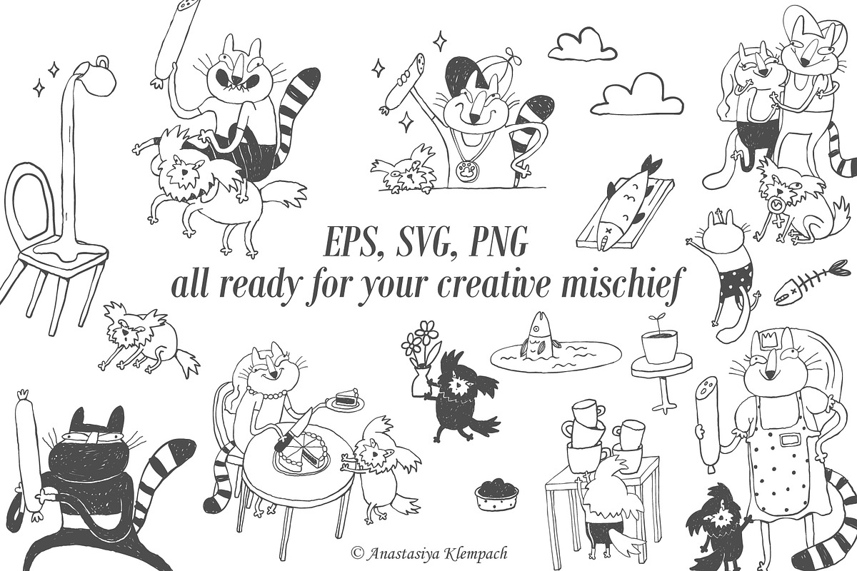 Hand-Drawn Cat Doodle Bundle, an Education Illustration by Anastasiya Klempach (Photo 6 of 10)
