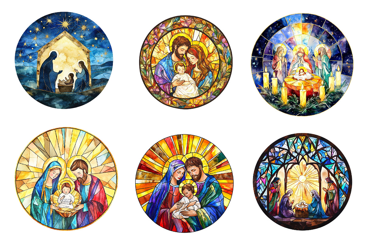 Round Stained Glass Nativity Clipart, an Illustration by CreationArt (Photo 3 of 5)