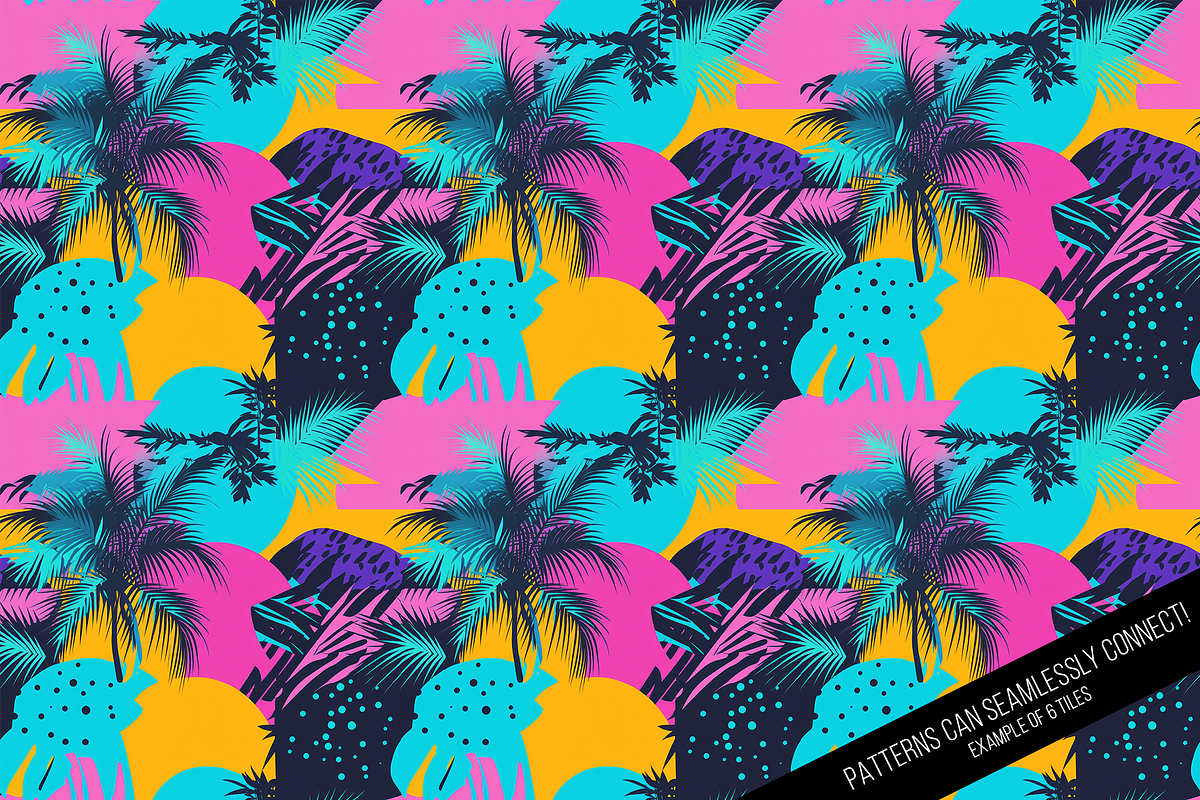 Tropical 80s Retrowave Digital Paper, a Pattern Graphic by Chromolume Studio (Photo 13 of 15)