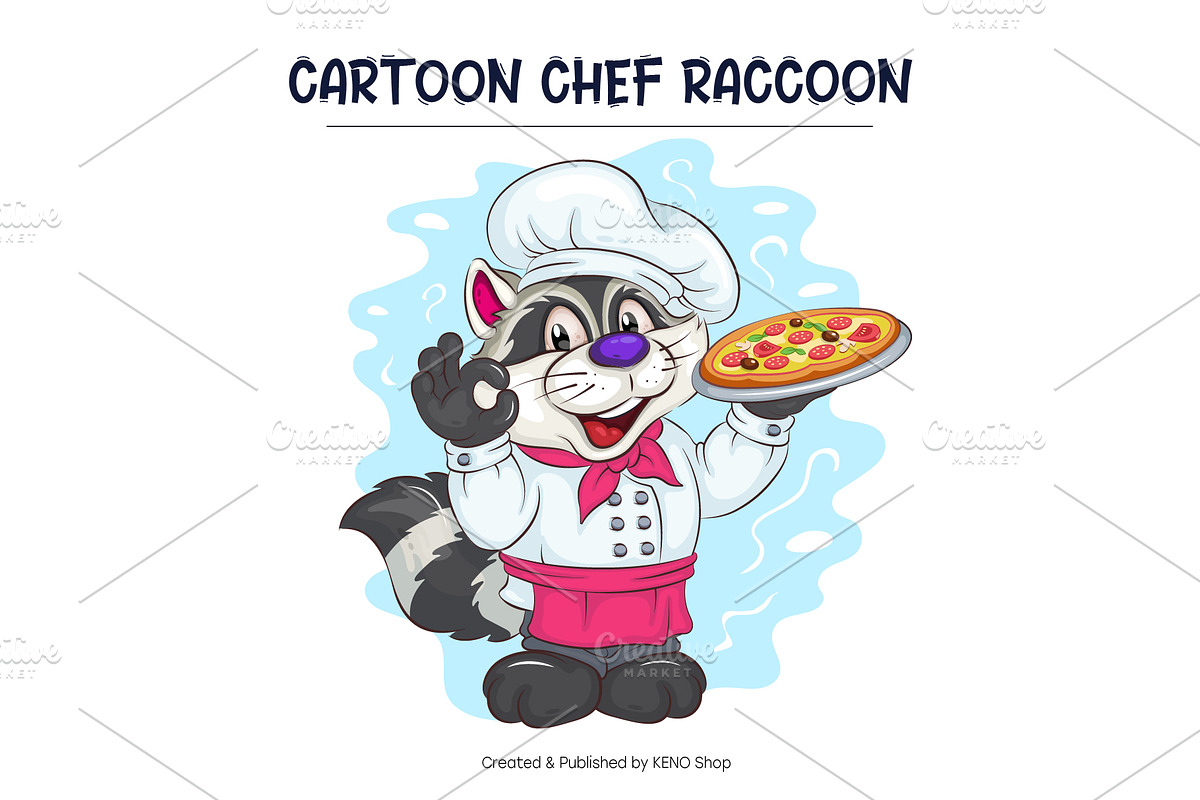 Set of Cartoon Raccoons 03. T-Shirt., an Animal Illustration by KENO Mascots (Photo 3 of 15)