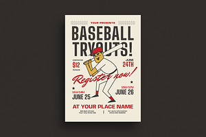 Retro Baseball Tryout Event Flyer