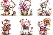 Floral Cat Clipart, an Illustration by Designking (Thumbnail 2 of 5)