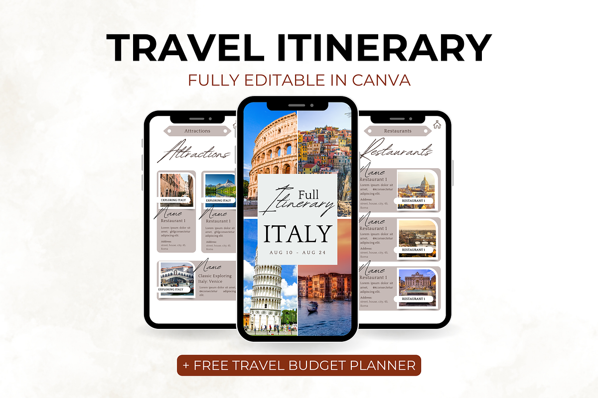 Editable Trip Itinerary for Canva, a Templates & Theme by Digital By Nikoleta (Photo 1 of 11)