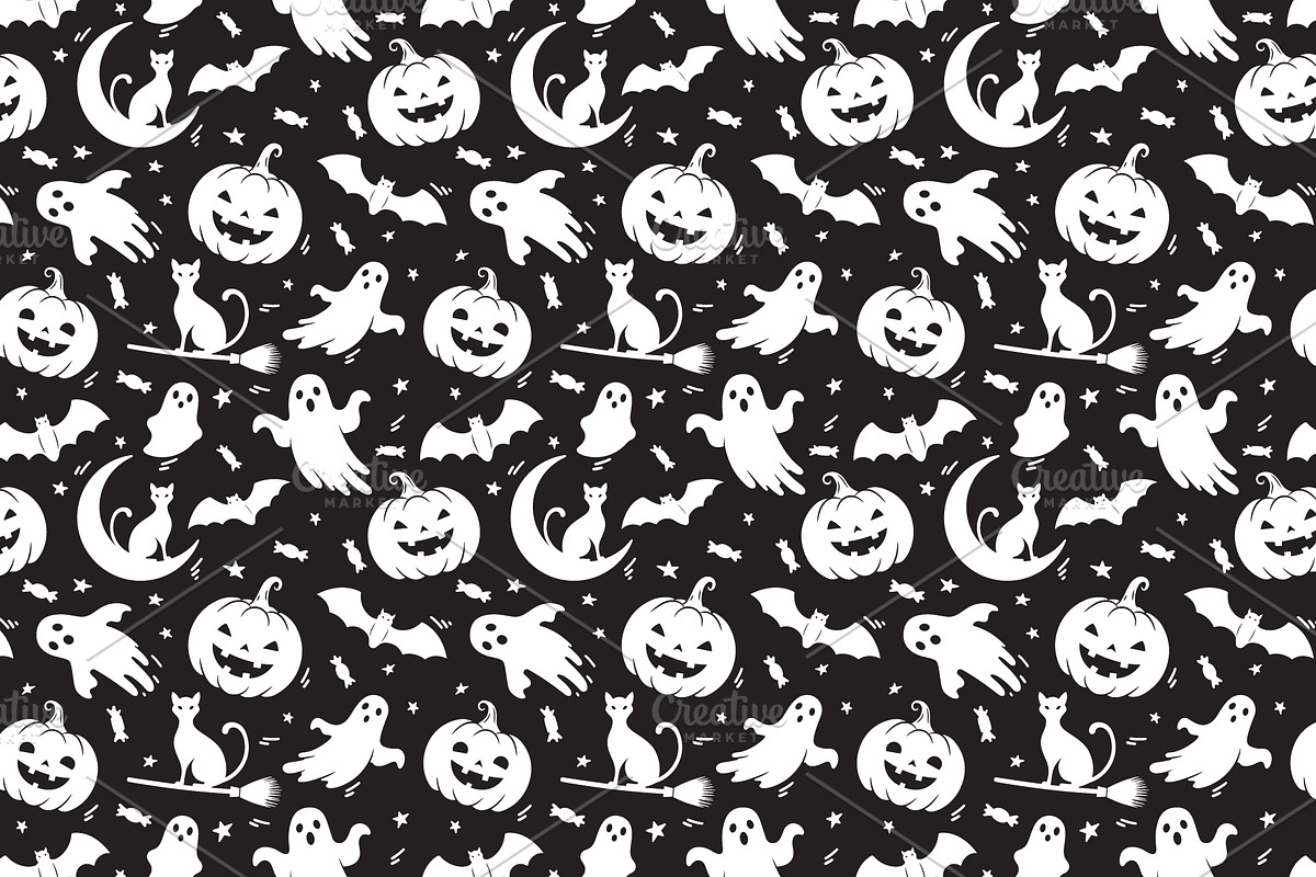 Black and white Halloween pattern, a Pattern Graphic by Yayasya (Photo 3 of 3)
